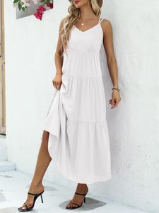 Prix de gros solide uni 100% rayonne Maxi robe blanc dos nu lâche été bohème décontracté Maxi robe - Product Image 4