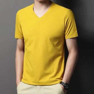 T-shirt ample d'été 2025 pour hommes, couleur unie, col en V, imprimé décontracté, confortable, respirant, grande taille, pour les gros modèles - Product Image 3