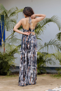 Vestido de tendencia de verano para mujer Rayón Tie Dye Largo sin espalda Spaghetti V Neck Maxi Dress - Product Image 3