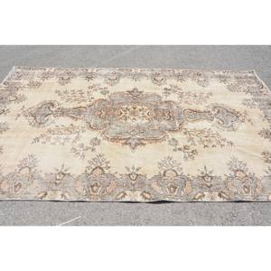 Vintage <b>Turkish</b> <b>Rug</b> 5.8 X 9.3ft Beige Gray Handmade Wool Latex Patchwork Design for Bedside Rectangle Hallway New Vintage Style - Product Image 3