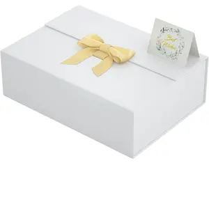 Luxury Gift Packaging White Folding Magnetic Gift Box With Ribbon Customized High Quality Wholesale Paperboard Box