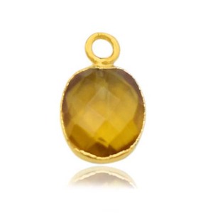 Faceted Oval <b>Citrine</b> Gemstone Charm Gold Electroplated Single Bail <b>Pendant</b> (8x10mm) Jewelry - Product Image 2