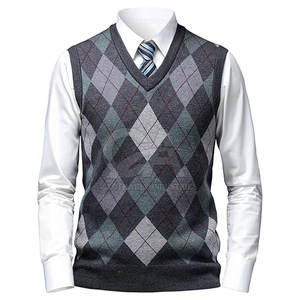 Otoño Invierno Venta al por mayor Hombres Suéter sin mangas Chaleco Hombres Suéter de punto sin mangas Chaleco Casual Cuello en V Jersey para la venta - Product Image 2