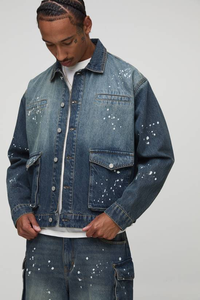 Veste en jean unisexe classique décontractée pour homme, de haute qualité, épaisse, avec détails boutonnés, écologique et coupe-vent - Product Image 6