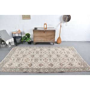Alfombra turca Vintage clásica Beige gris 5,2x8,9 pies lana Jacquard tejido plano respaldo de látex para pasillo adolescente diseño de retazos - Product Image 1