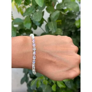 Pulsera de tenis de plata 925 con piedra lunar arcoíris, accesorio de moda - Product Image 6