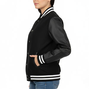 Veste universitaire en cuir de qualité supérieure, grande taille, poids lourd, pour femmes, avec logo brodé personnalisé, style hip-hop. - Product Image 5