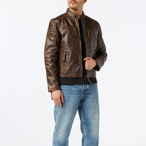 Veste de style urbain de marque en cuir de vache véritable, écologique, grande taille, personnalisable, imperméable et respirante pour homme - Product Image 2