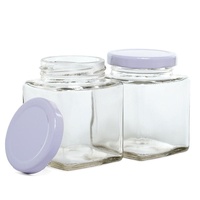 Toples Kaca Persegi 7 oz dengan Tutup Plastik untuk Kemasan Kue, Acar, Permen, Kosmetik, Jelly, Madu, Selai 50ml 120ml 150ml 200ml 250ml