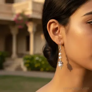 Boucles d'oreilles pendantes en argent vintage 925 pour femmes, perles d'eau douce, diamant, émeraude, ambre, forme de fleur, pour mariage, fête - Product Image 1