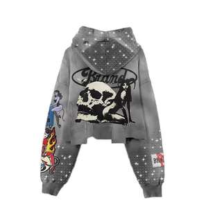 Conjunto de Sudadera con Capucha Desgastada de Diseño Personalizado para Hombre y Mujer, Chaqueta y Pantalones con Bordado Vintage y Lavado Ácido - Product Image 4