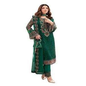 Vestidos largos para mujer Trajes de boutique Elegantes hermosos vestidos de gasa de lujo Trajes indios de 3 piezas de Ramsha Vol - Product Image 1