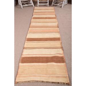 Tapis turc vintage 2,8x11,9 pi (85x362 cm), tapis oriental brun Kilim - Product Image 1