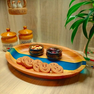 Plateau de service en bois et résine époxy personnalisé, poignée en métal, forme carrée, plateau de rangement artisanal, prix supérieur - Product Image 2