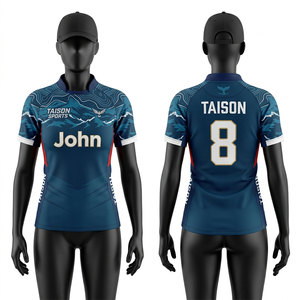 Maillot de rugby pour femmes, tissu interlock en polyester premium 150 GSM, jaune marine, panneau latéral contrasté, sublimation, logo personnalisé, col en V - Product Image 6