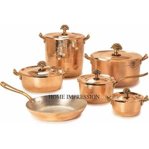 Juego de 3 cazuelas con acabado antiguo de cobre y metal de primera calidad de diseño clásico simple de suministro directo de fábrica de La India - Product Image 3