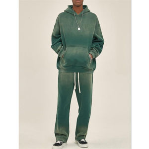 100% de alta calidad cómodo y casual entrenamiento y Jogging Wear hombres chándal personalizado 100% algodón unisex lavado ácido conjunto con capucha - Product Image 6