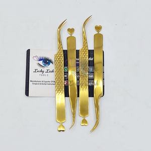 Pince à épiler d'extension de cils en or plasma avec étiquette personnalisée pince à épiler en acier inoxydable à 45 degrés avec queue de cœur à prise lisse en diamant grande quantité - Product Image 4