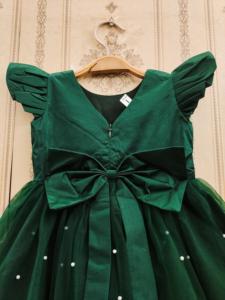 Vestido de Fiesta para Niñas Shoryam Fashion, Verde, Completamente Cosido, con Corpiño de Satén Sólido, Falda de Tul con Detalles de Perlas, Largo hasta la Rodilla - Product Image 4