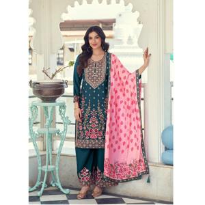 Véritable Chinon et Broderie Travail Salwar Kameez Costume avec Impression Numérique Dupatta Qualité Export Style Traditionnel pour Femmes - Product Image 1