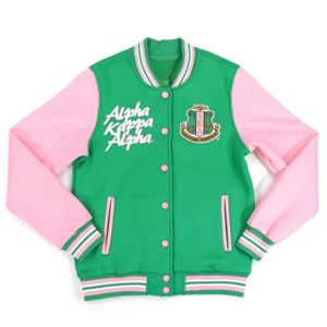 AKA giacca Varsity in pile verde Body rosa maniche greco abito da confraternita personalizzato ricamato AKA Divine Nine HBCU - Product Image 1