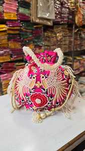 Handmade Indian <b>Gota</b> Embroidered Potli Bag Women New Vintage Dress Fashionable Wedding Gifting Bag Handmade Indian Vintage Dress - Product Image 3