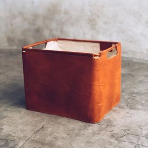 Open Handles Leather <b>Waste</b> <b>Basket</b> with Stitched Design Home Organization and Decor Storage <b>Basket</b> Handmade From Indonesia - Product Image 5