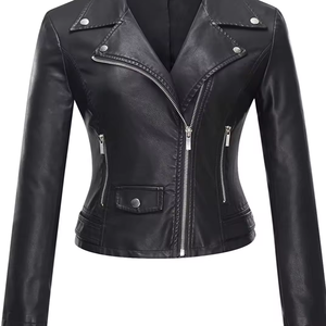 Chaqueta de cuero ajustada con cremallera de verano para mujer LOGOTIPO personalizado Tallas grandes Piel de vaca transpirable Piel de oveja - Product Image 6