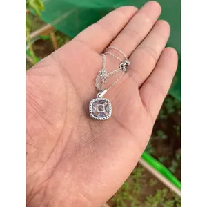 Collier en argent 925 avec aigue-marine, or 14K, or 18K, plaqué rhodium, serti clos, tendance, or rose, saphir, zircon, moissanite, perle - Product Image 4