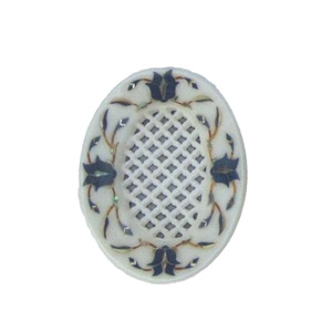 Porte-savon en marbre blanc fait à la main en pierre de lapis-lazuli avec incrustation de filigranes, accessoires de salle de bain, intérieur de spa moderne - Product Image 1