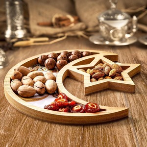 ถาดไม้รูปพระจันทร์เสี้ยวและดาวพร้อมการประดิษฐ์ตัวอักษรอารบิกรอมฎอนเหมาะสำหรับการเสิร์ฟของตกแต่งเทศกาลและการให้เป็นของขวัญ - Product Image 2
