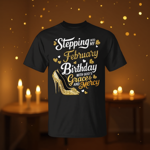 Camiseta con la gracia y la misericordia de Dios para cumpleaños de febrero: entrando en el nuevo año con bendiciones - Product Image 3