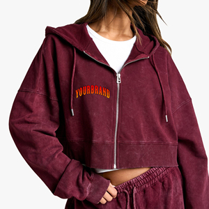 Nouveau modèle 2025 – Sweat à capuche zippé personnalisé pour l'hiver, style streetwear, à côtes larges, manches longues, respirant, hip-hop, délavé à l'acide - Product Image 1