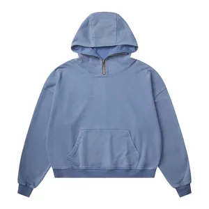 Sweat à capuche vintage en éponge française délavé à l'acide 100% coton pour hommes Logo personnalisé à capuche ourlet brut automne - Product Image 6