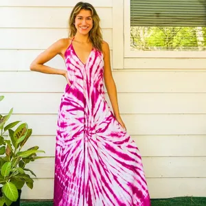 Vestido Maxi bohemio teñido anudado a mano a precio mayorista a granel OEM, ropa de playa de tendencia para mujer con clase cosida perfectamente a mano