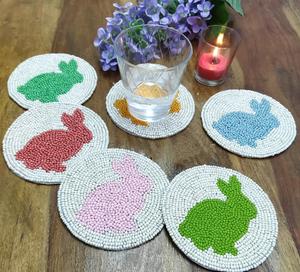 Handmade Rabbit Design Beaded <b>Coaster</b> Set 6pcs <b>Glass</b> Cup Mats Kitchen Table Decoration From Indian Supplier Wholesale Rate - Product Image 5