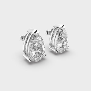 Pendientes de Diamante Cultivado en Laboratorio, Corte Pera, Dos Tonos, Plata, Engaste de Barra, en Plata de Ley 925 Sólida - Product Image 2