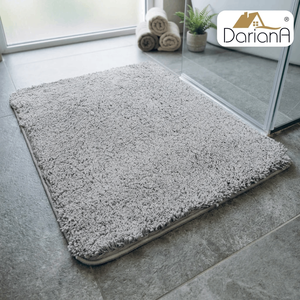 Tapis de bain DarianA Premium moderne antidérapant, écologique, lavable, séchage rapide, en polyester doux, gris clair, avec support en caoutchouc épais - Product Image 1