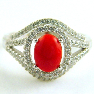 Bague de mode en argent sterling 925 élégante et méticuleuse pierre précieuse de corail rouge naturel - Product Image 1