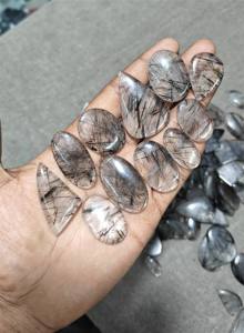 Gran oferta 2025, piedras preciosas naturales de rutilo negro, cabujones de corte ovalado, mezcla de tamaños, cristales de rutilo a granel, fabricación de joyas de plata sueltas - Product Image 5
