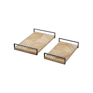 Set Of Wooden Trays For Home Hotel Kitchen Tabletop Catering Serving Display Fruits Stand Customized Design Premium Wooden Trays