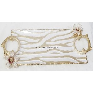 Look attrayant de haute qualité plaqué or et couleur blanche forme ovale bol de qualité supérieure avec des feuilles et des fleurs Design de l'Inde - Product Image 4