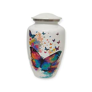Urne funéraire sur le thème du papillon blanc avec un design artistique coloré pour les cendres commémoratives d'un adulte - Product Image 1