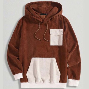 Sudadera con Capucha de Pana para Hombre, Bolsillo de Parche, Estilo Urbano Vintage, Mezcla de Algodón, Sudadera Informal, Fabricante de Logotipos Personalizados - Product Image 1