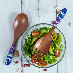 Cuillère en bois et résine serveur de salade artisanat résine époxy manche rose 2 pièces couverts vente personnalisée - Product Image 2