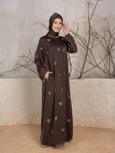 Lo último Abaya marrón islámico modesto para mujer bordado al por mayor 100% poliéster Tik Tok tela para verano diseñado Dubai musulmanes - Product Image 2