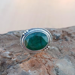 Beautiful Natural <b>Emerald</b> Gemstone <b>Ring</b> for Women Solid 925 Sterling <b>Silver</b> Handmade Bohemian Jewelry Wholesale - Product Image 1