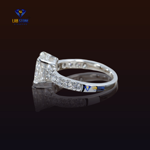 2,80 TDW Cojín y anillo de diamante de corte redondo Anillo de Halo oculto de oro blanco de 18K Hpht/Cvd Diamond Lab Stone - Product Image 2