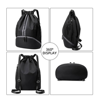 Sac à dos de sport en polyester imperméable pour homme, avec cordon de serrage, motif zippé, sac de sport en lin, sac à dos à cordon de serrage, vente chaude
