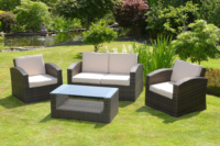Ensemble de canapé de jardin 6 places en rotin plastique résistant aux intempéries au design moderne avec table basse, mobilier de salon extérieur